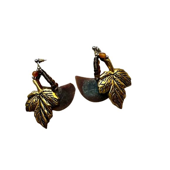 Vintage Leaf Mixed Media Post Dangle Earrings - Picture 2 of 7